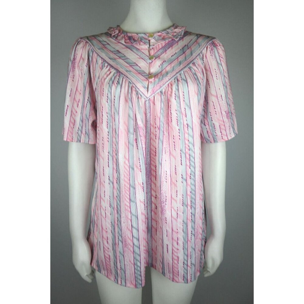 VINTAGE WOMEN'S PINK STRIPED SHORT SLEEVE TOP - TIGER LILY - SIZE 38